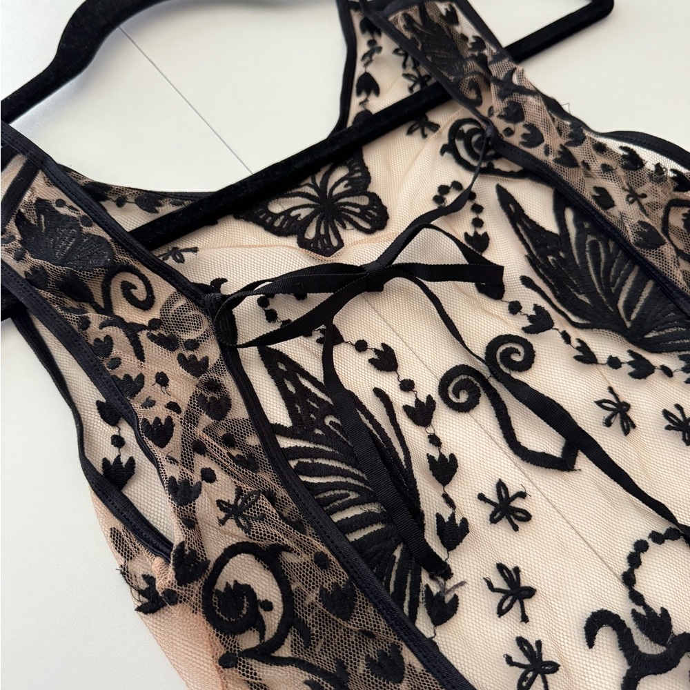 For Love & Lemons Karina Sheer Black Embroidered Butterfly Bodysuit - Picture 7 of 16